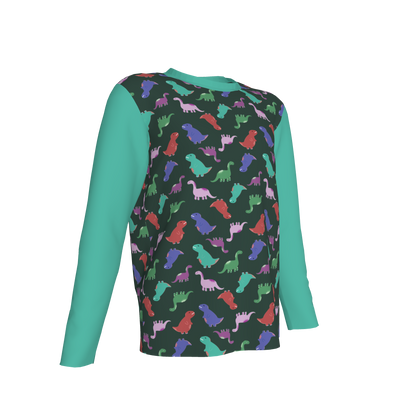 Teal Dino Party Long-Sleeve T-Shirt
