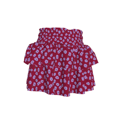 Kid's Smocked Ruffle Skirt in Micro Purple Poppies