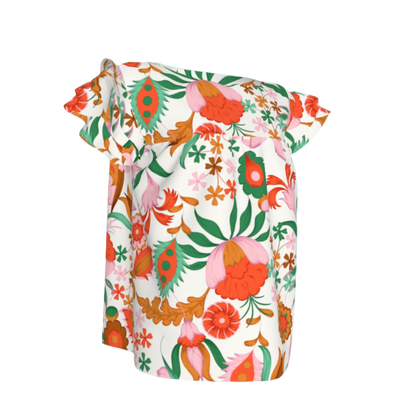 Kid's Ruffled Sleeve Top in Ecru Dutch Blossoms