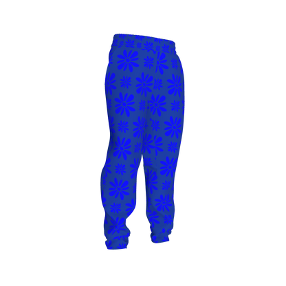 Kid's Jogger in Flower Bloom Bright Blue in Heavy French Terry White
