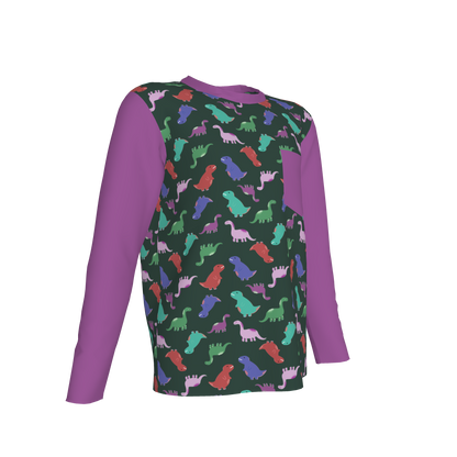 Purple Dino Party Long Sleeve Pocket T-Shirt