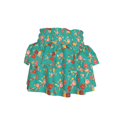 Kid's Smocked Skirt in Belle Flowers Bright Blue in Light Cotton Slub