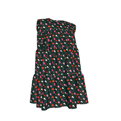 Kid's Ruffle Dress in Evergreen Painted Poppies