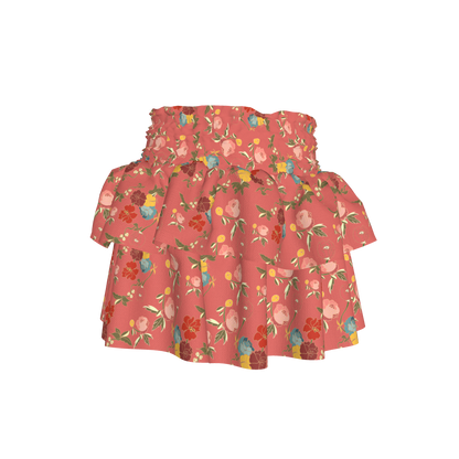 Kid's Smocked Skirt in Belle Flowers Pink in Light Cotton Slub