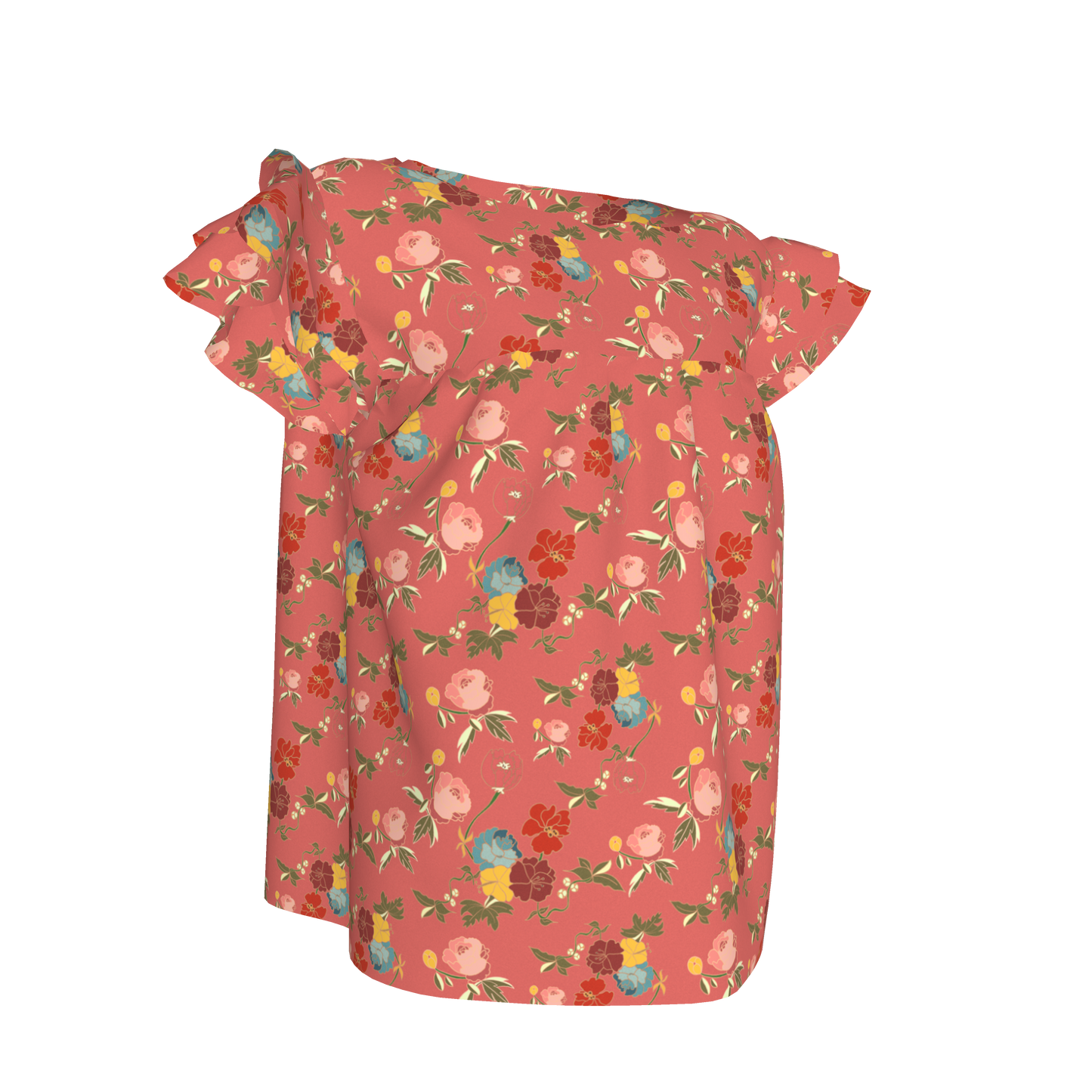 Kid's Ruffled Sleeve Top in Belle Flowers Pink in Light Cotton Slub