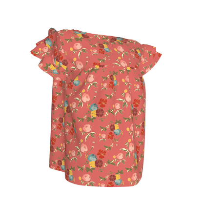 Kid's Ruffled Sleeve Top in Belle Flowers Pink in Light Cotton Slub