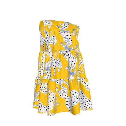 Kid's Ruffle Dress with Lining in Sketching Summer Yellow