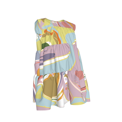 Kid's Ruffle Dress in Melted Candy un Light Cotton Slub