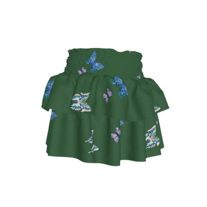 Kid's Smocked Ruffle Skirt in Emerald Fluttering Butterflies