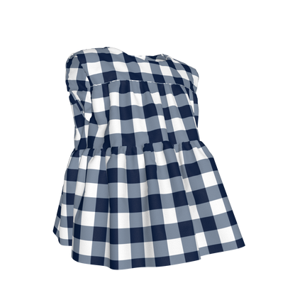 Sleeveless Ruffle Top in Navy Gingham