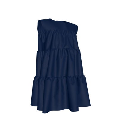 Ruffle Dress without Lining in Solid Blue Gingham
