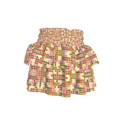 Pixels Smocked Ruffle Skirt