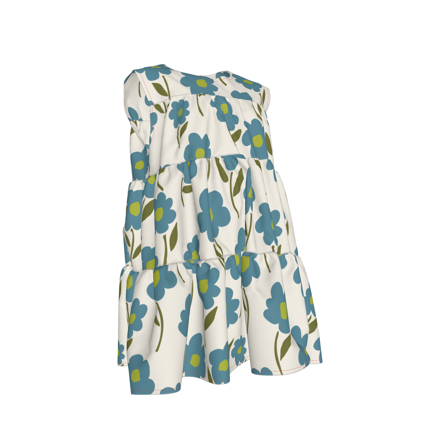 Blue Floral Ruffle Dress with Lining