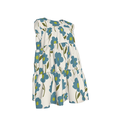 Blue Floral Ruffle Dress with Lining