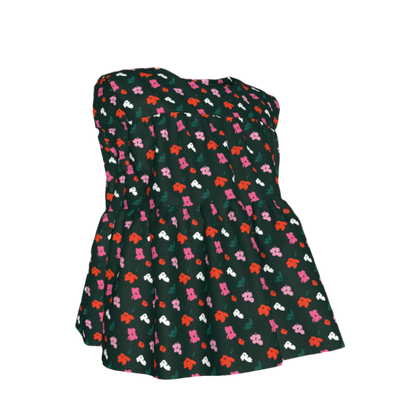 Kid's Sleeveless Ruffle Top in Evergreen Painted Poppies