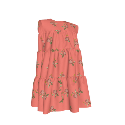 Kid's Ruffle Dress in Belle Bloom in Pink in Light Cotton Slub