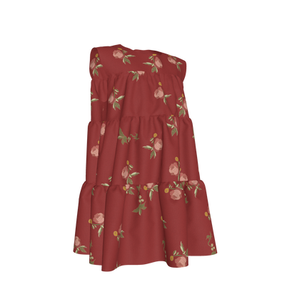 Kid's Ruffle Dress in Belle Bloom Red in Light Weight Slub