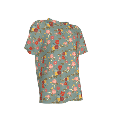 Belle Flower Light Blue in Cotton Spandex Lightweight Jersey