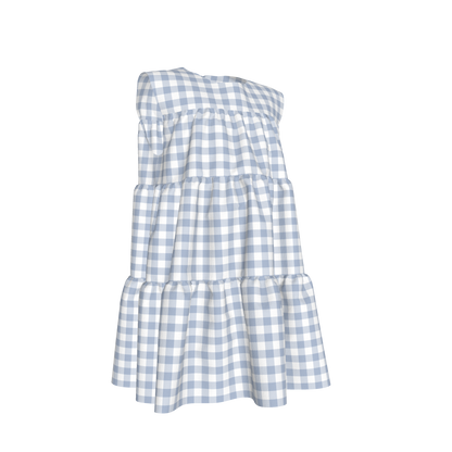Ruffle Dress without Lining in Pastel Blue Gingham