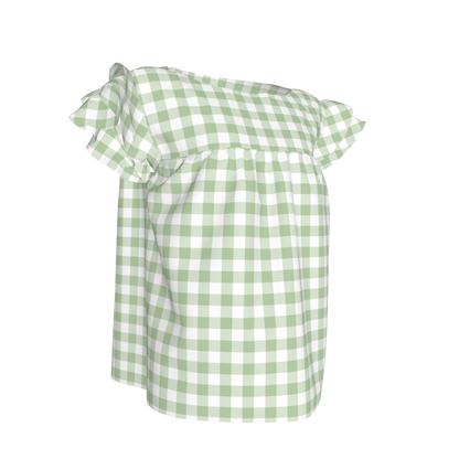 Ruffled Sleeve Top in Pastel Green Gingham