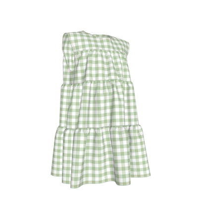 Ruffle Dress without Lining in Green Gingham