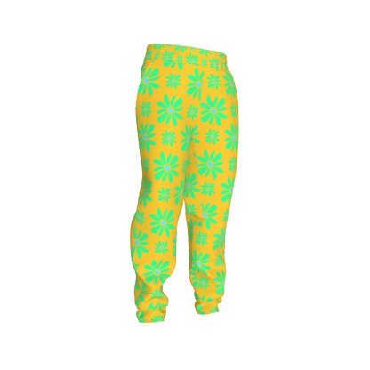 Kid's Jogger in Flower Bloom Yellow & Bright Green in Heavy French Terry White