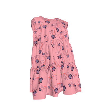 Kid's Ruffle Dress With Lining in Sprinkle Flowers in Pink Light Cotton Slub