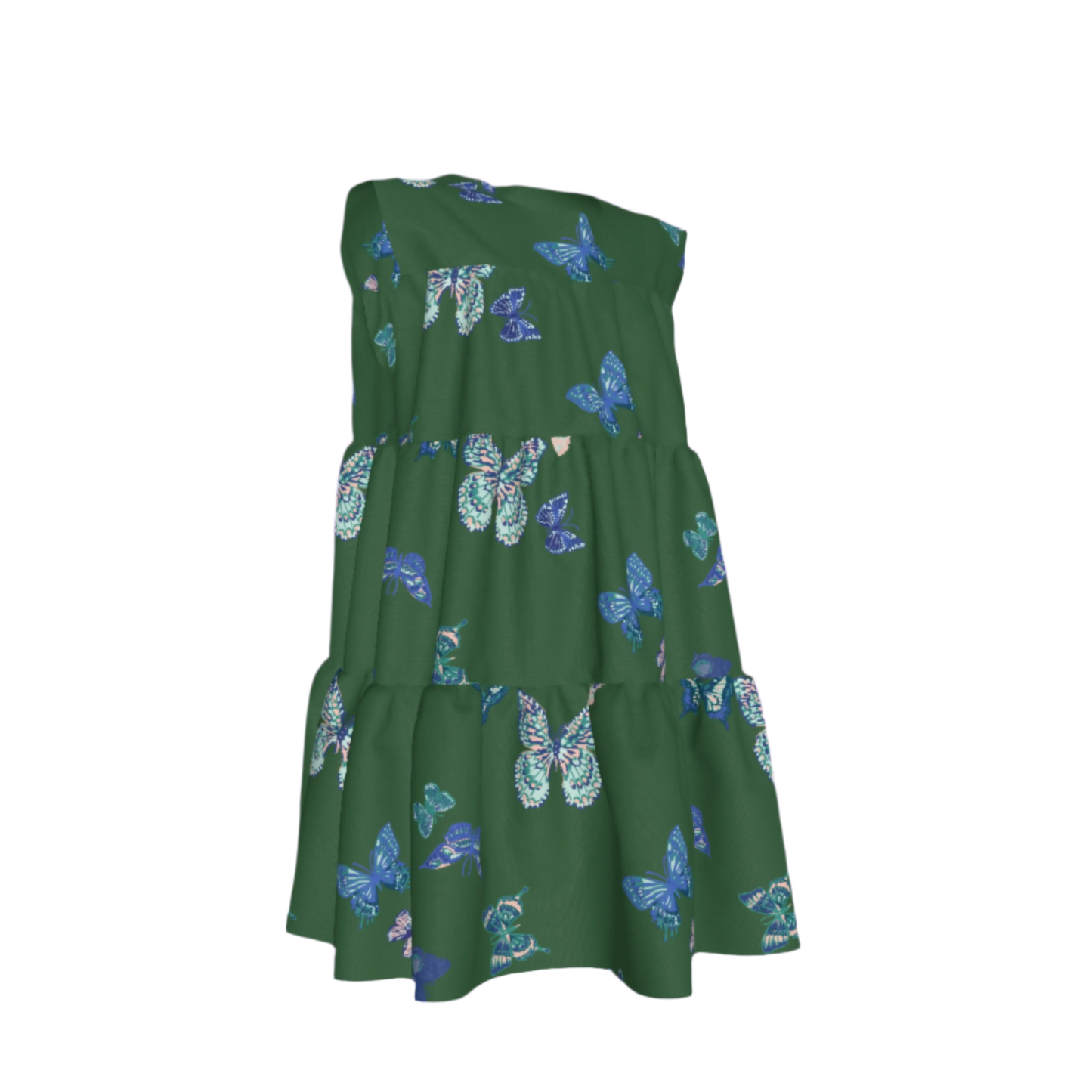 Kid's Ruffle Dress With Lining in Emerald Fluttering Butterflies