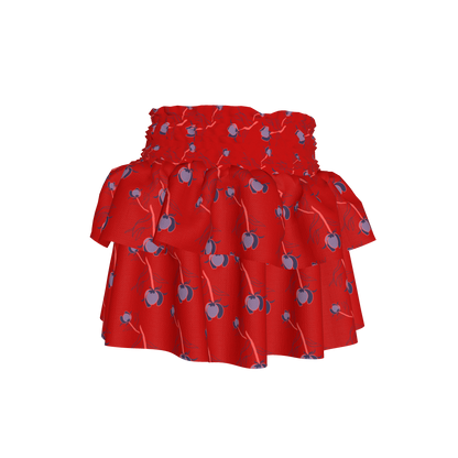 Kid's Smocked Skirt in Sprinkle Flowers Red in Light Cotton Slub