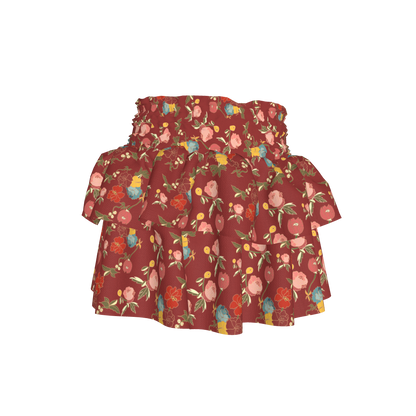Kid's Smocked Skirt in Belle Flowers Red in Light Cotton Slub